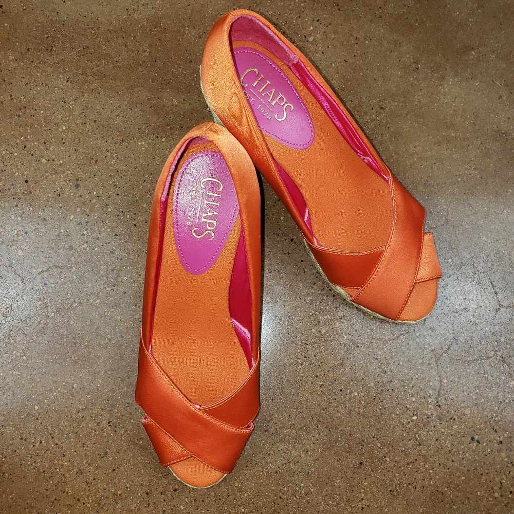 Chaps Dakoda Satin Peep Toe Espadrille Wedge size 6